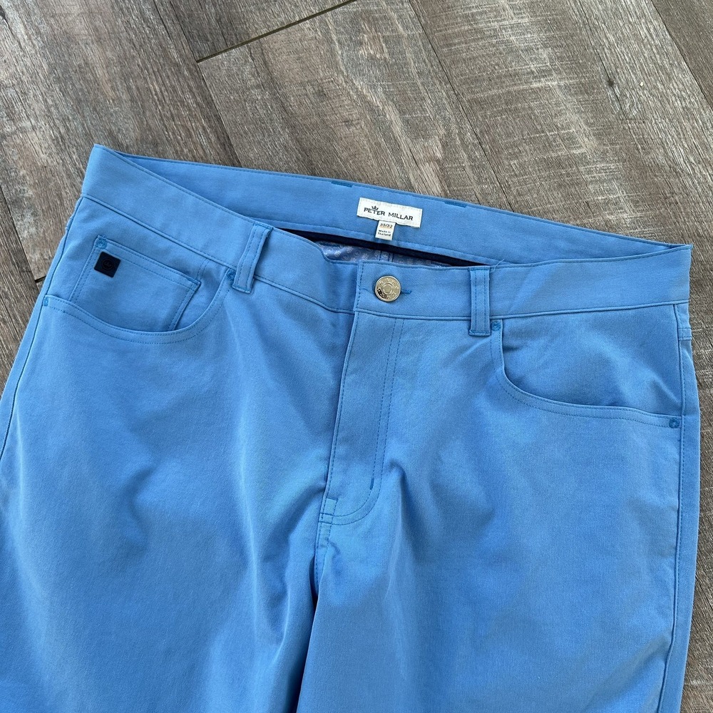 Peter Millar 5 Pocket Jean Cut Pants Size 35x32 US In Solid Blue 100% Polyester
